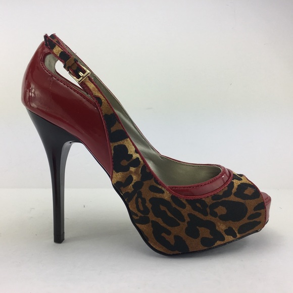 Guess Red Cheeta Print Heels Size 6.5 - Picture 3 of 8